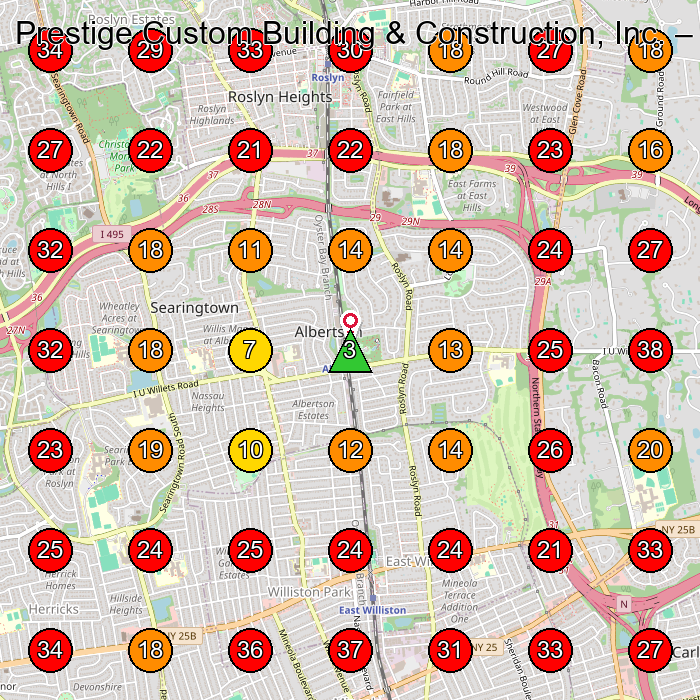 Prestige Custom Building & Construction, Inc. GeoGrid visibility map for Custom Home Builder in Williston Park